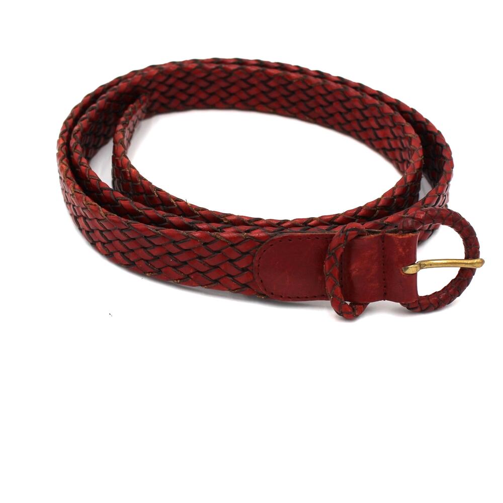 Vintage Cole Haan Braided Leather Belt Mens Size 42 Brown Red Woven Classic 90s